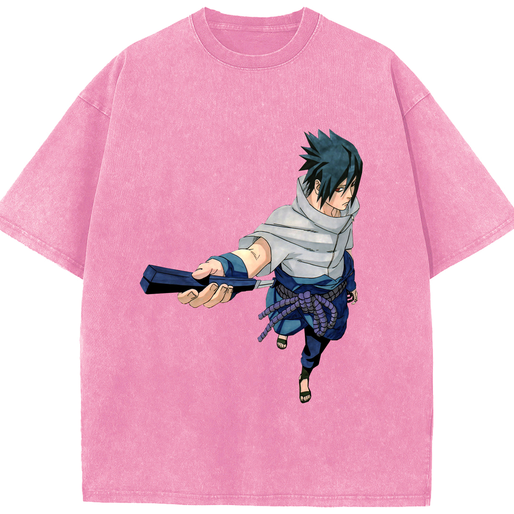 （画像用） NARUTO -ナルト- うちは サスケ Uchiha Sasuke 綿100% ヴィンテージ風 半袖Tシャツ（フロントプリント）